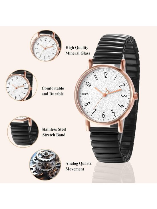 Women\'s Black Analog Quartz Elastic Strap Arabic Numerals Waterproof Wrist Watch main image 5